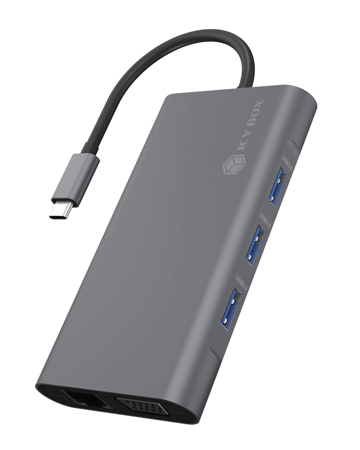 ICY BOX USB-C Docking Station (10-in-1) für 2 Monitore (1x HDMI & 1x VGA), 4K 60Hz, 3-fach USB 3.0 H