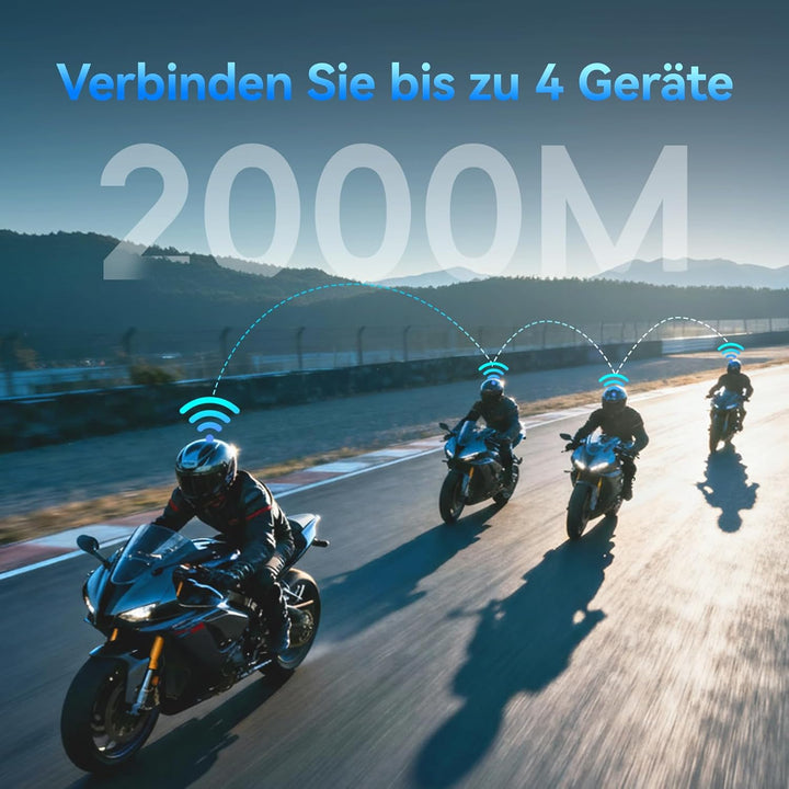 vernee Motorradhelm-Bluetooth-Headset mit Lautsprechern, 4 Fahrer, 2 km Reichweite, Intercom, IP67 w