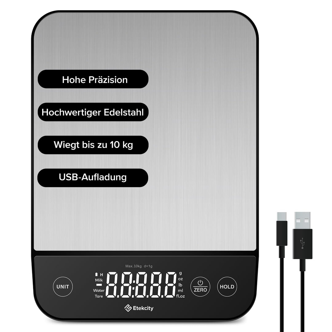 Etekcity Küchenwaage, Küchenwaage Digital 1g genau, 10kg Kitchen Scale mit LED-Display, Tare-Funktio
