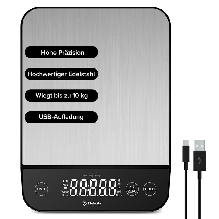 Etekcity Küchenwaage, Küchenwaage Digital 1g genau, 10kg Kitchen Scale mit LED-Display, Tare-Funktio