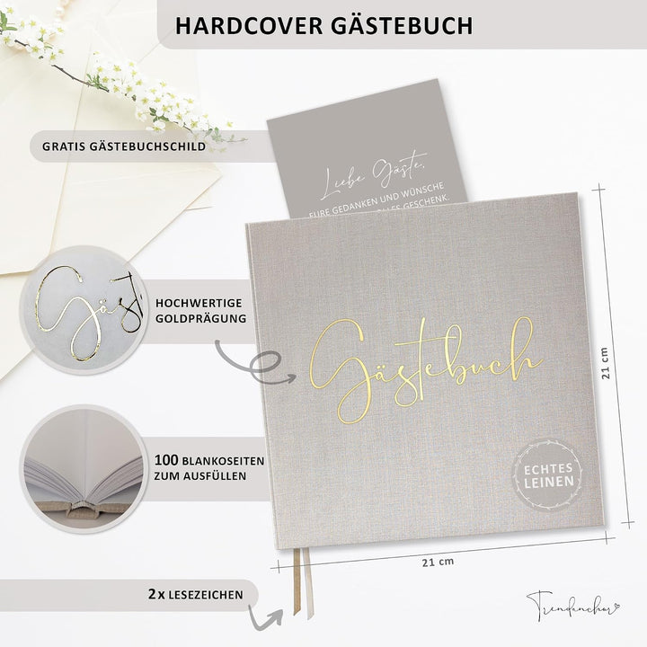 Gästebuch Leinen mit Goldprägung Hardcover 100 Seiten