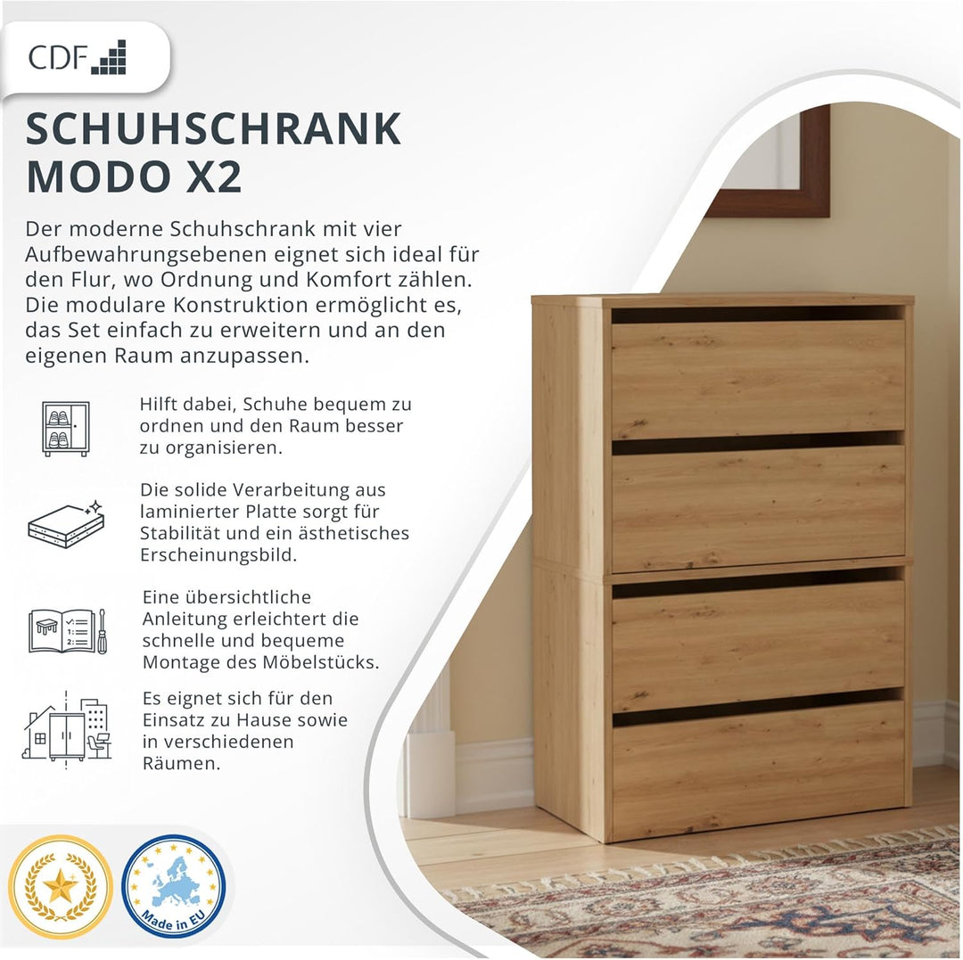 CDF Schuhschrank Modo X2 | Farbe: Eiche Artisan | Ideal für Vorzimmer, Flur, Büro | Schuhaufbewahrun