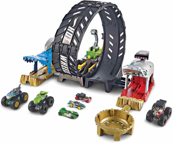 Hot Wheels HBH70 - Monster Trucks Looping-Challenge Spielset mit 1 Monster Truck und 1 Hot-Wheels-Fa
