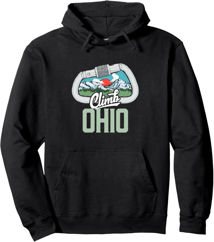 Climb Ohio - Retro Rock Climbing Vintage Carabiner Graphic Pullover Hoodie