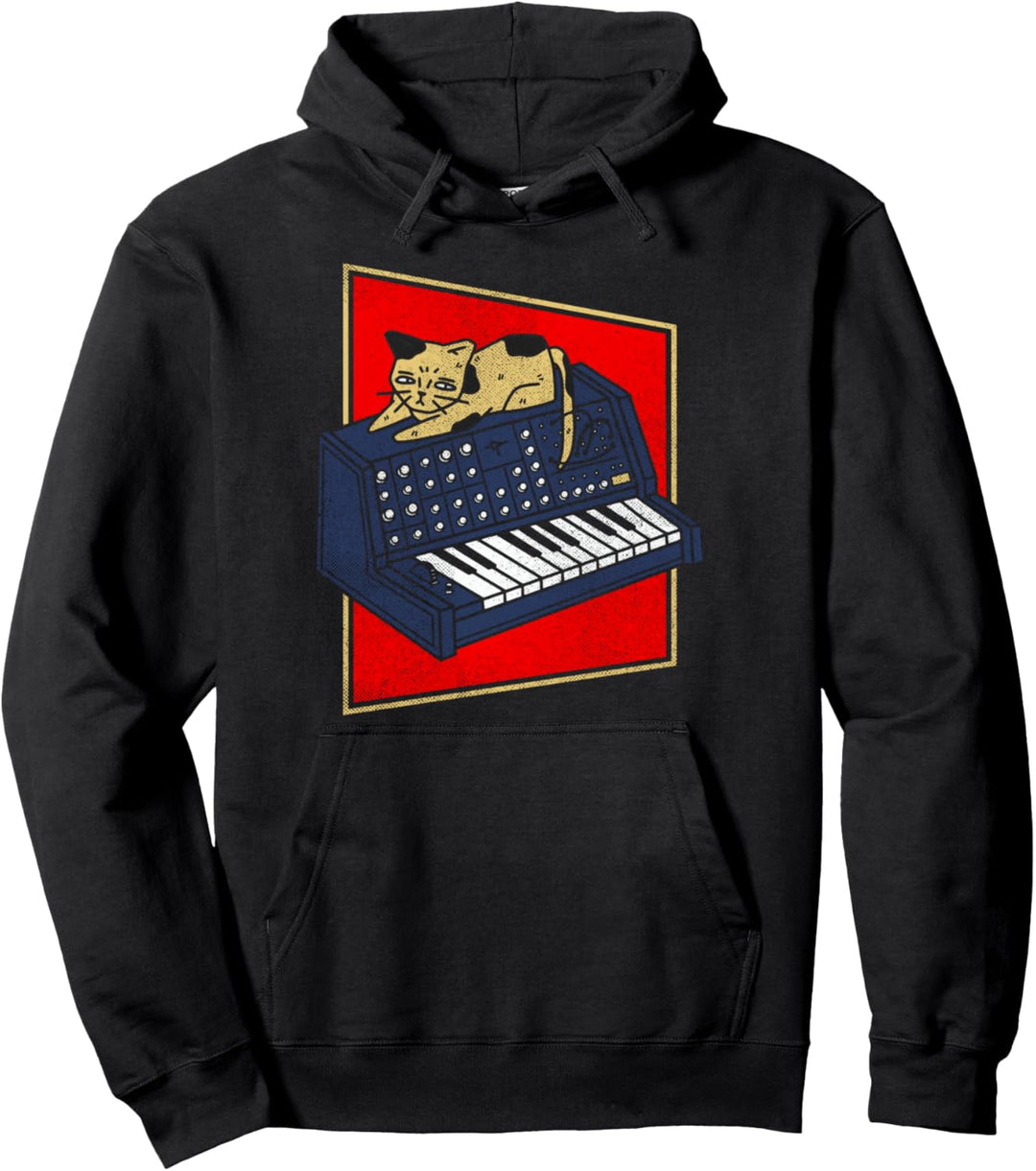 Synthesizer & Cat Analog Synth Producer Modular Nerd Pullover Hoodie