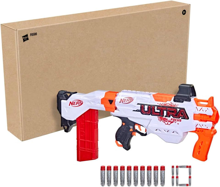 NERF Ultra Focus Blaster, 10 AccuStrike Ultra Darts, Clip-Magazin, Schulterstütze, nur mit NERF Ultr