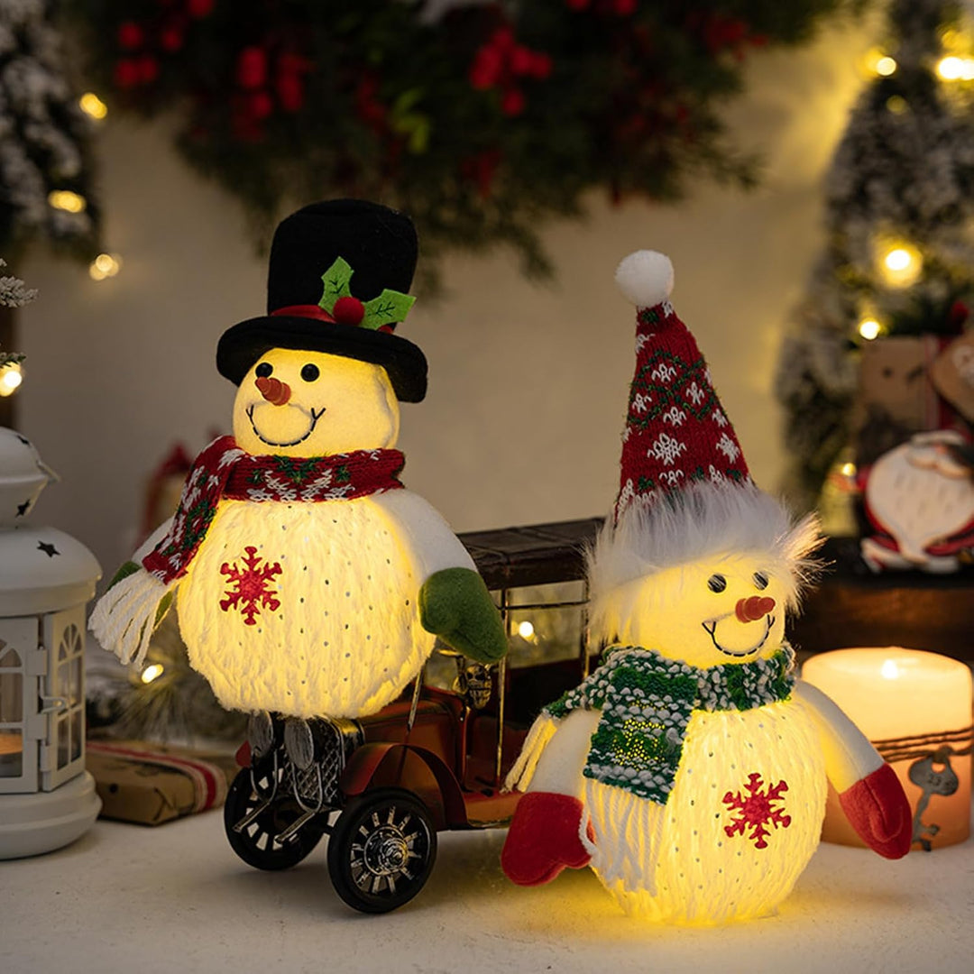 Weihnachtsdeko Schneemann Figuren mit LED Licht, 2 Stück Weihnachten Schneemann Figuren Weihnachten