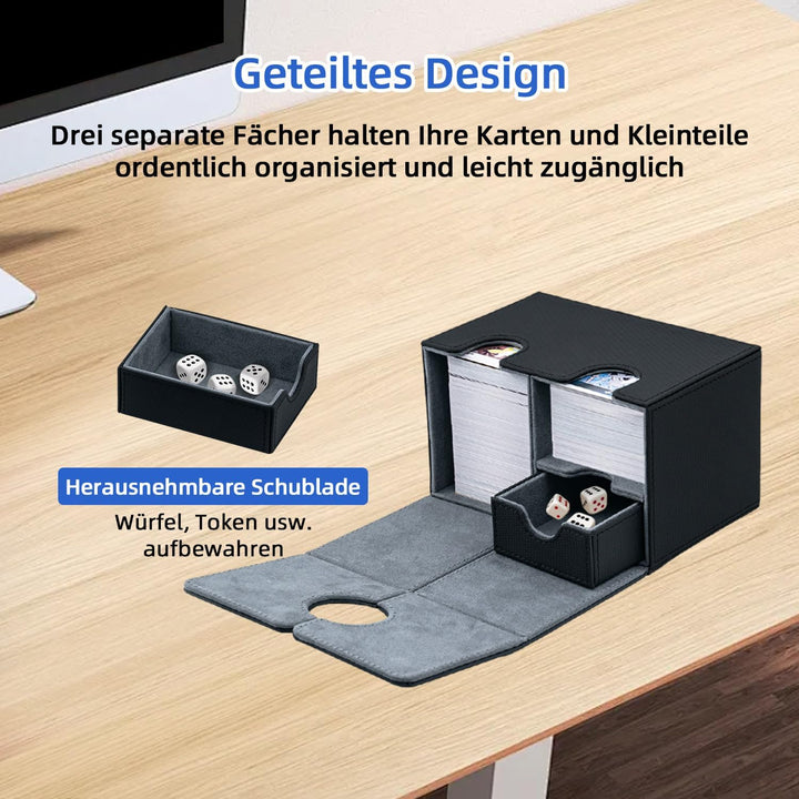 Card Deck Box for MTG, Kartenbox mit Würfel Tray, Gathering Aufbewahrungsbox für 200+Karten, PU Lede