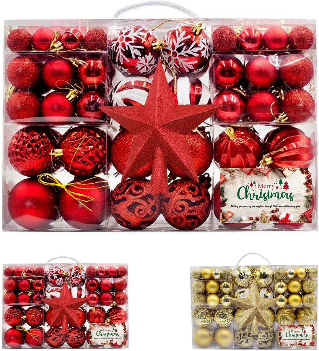 Cendray 100 Stück Weihnachtskugeln mit Stern, Weihnachtsbaumschmuck, bruchsichere Weihnachtskugeln m