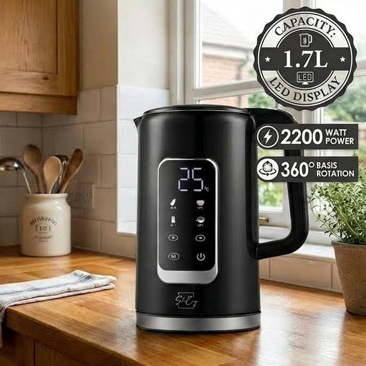 Siberg LCD Wasserkocher 1,7L – Edelstahl, Digitales Farb-Touch-Display, 13 Temperaturstufen, Warmhal
