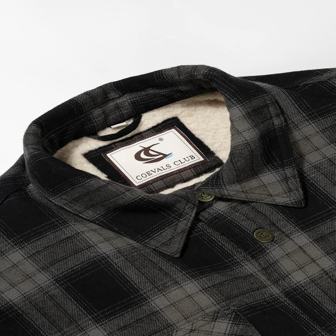 Coevals Club Herren Flanell Jacke Hemd Sherpa Holzfällerhemd Flanellhemd Langarm Kariertes Druckknöp