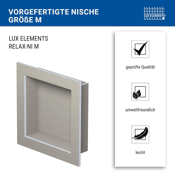 LUX ELEMENTS Wandnische Dusche Fertig zum Verfliesen 40,6 x 40,6cm I Vorgefertigte Duschnische aus H
