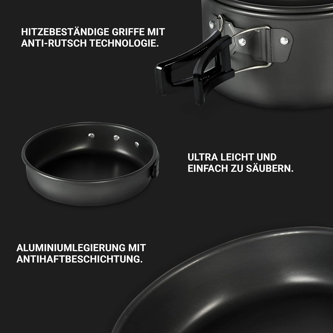 MSPORTS Camping Kochset Premium - Kochgeschirr Outdoor aus Aluminium um Geschirr Set Kochtopf Topf &