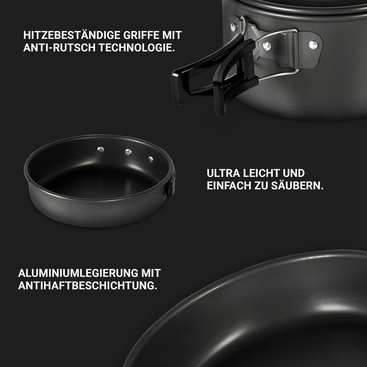 MSPORTS Camping Kochset Premium - Kochgeschirr Outdoor aus Aluminium um Geschirr Set Kochtopf Topf &