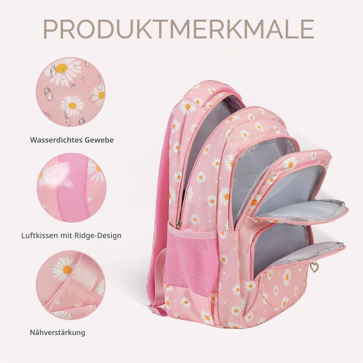 SIVENKE Schulrucksack Mädchen Teenager Damen Schultasche Rucksack Set Gänseblümchen Schulranzen für