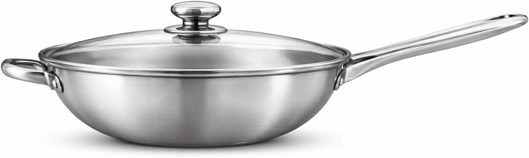 Edelstahl Wokpfanne 32 cm mit Glasdeckel – Ohne Beschichtung – für Induktion & Gas – für alle Herdar