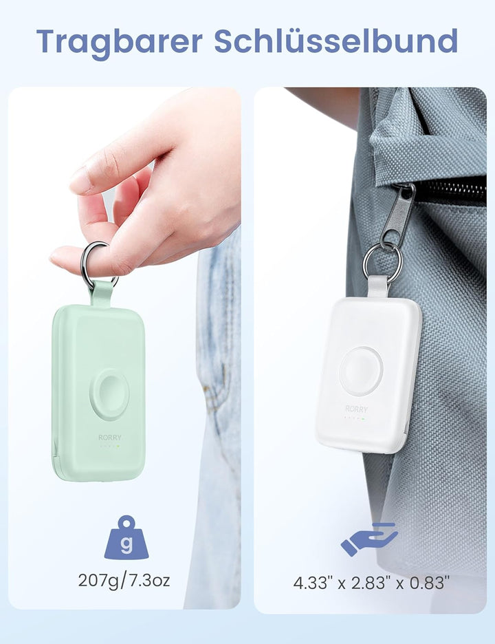 RORRY Power Bank,10000mAh PD 20W Leistung, Reise Schlüsselanhänger Ladegerät Kompatibel mit iPhone 1