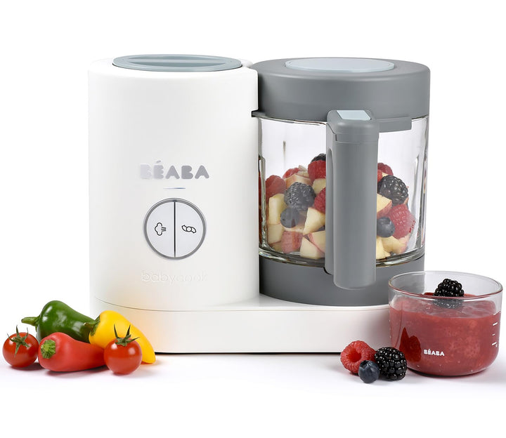 BÉABA - Babycook Neo - 4 in 1 Babynahrungszubereiter - Schonender Dampfgarer - Glaskrug und Garkorb