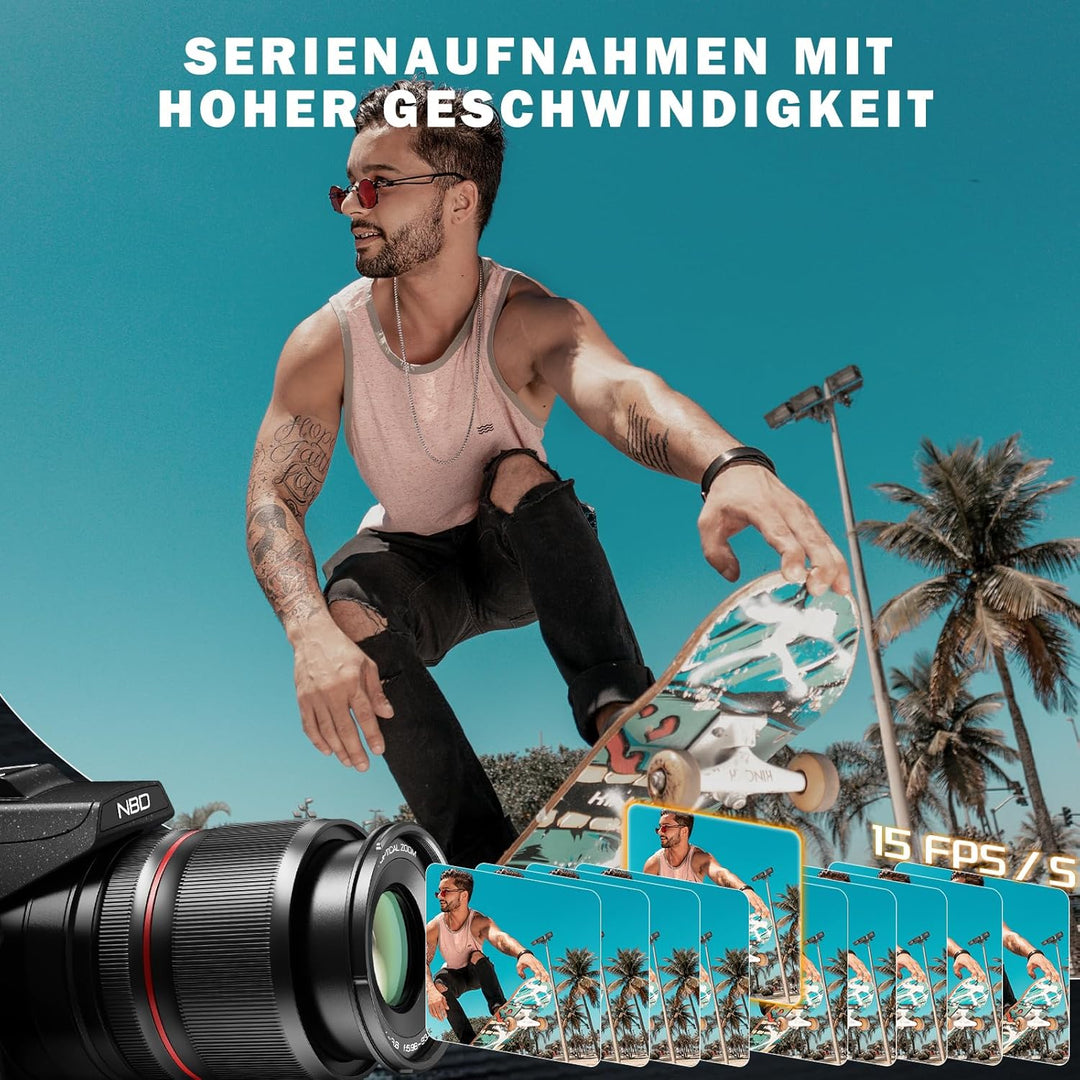 NBD 8K Digitalkamera 64MP mit 16X Optischem Zoom & Hot Shoe, 3" 180° Drehdisplay, Wi-Fi, v. 64GB TF-