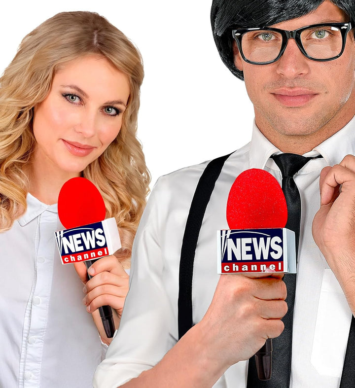 Breaking News Reporter Mikrofon Rot mit Aufschrift News Channel Kostümzubehör Nachrichtensprecher Mi