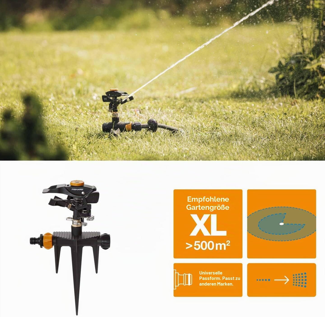 Fiskars Impuls-Sprinkler XL, Mit Abstandsregelung, Sprühbildkontrolle und Rotationskontrolle, Univer