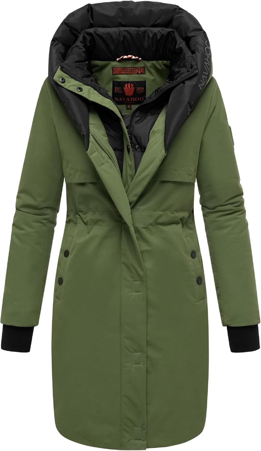 Navahoo Damen Mantel Lange warme Winter Steppjacke mit Kapuze und magnetischen Elementen Snowelf XS-