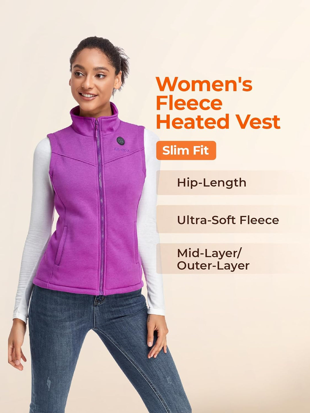 ORORO Beheizbare Weste Fleece Damen Beheizte Fleeceweste mit Powerbank Heizweste Damen - Ladegerät N