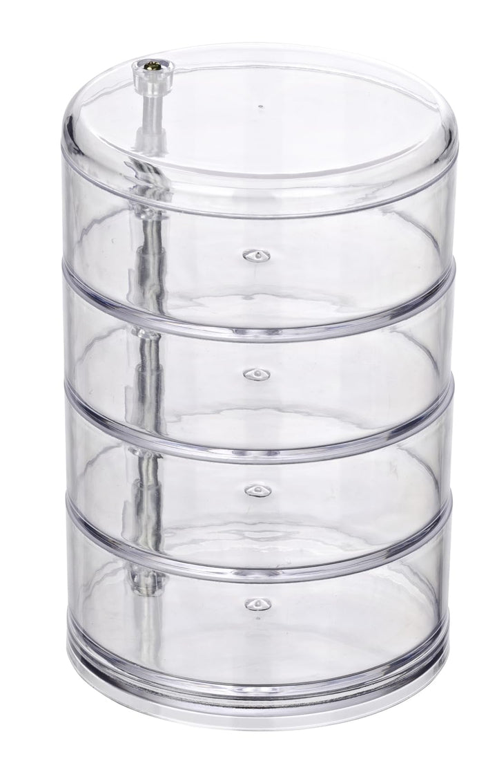WENKO Kosmetik Organizer Tower, Aufbewahrung für Make-up und Haarschmuck, 4 Fächer, Acryl, Transpare