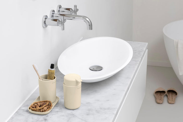 Brabantia - Renew Bad-Accessoires-Set - Seifenspender, Zahnbürstenhalter & Ablage - Tropffreier Pump