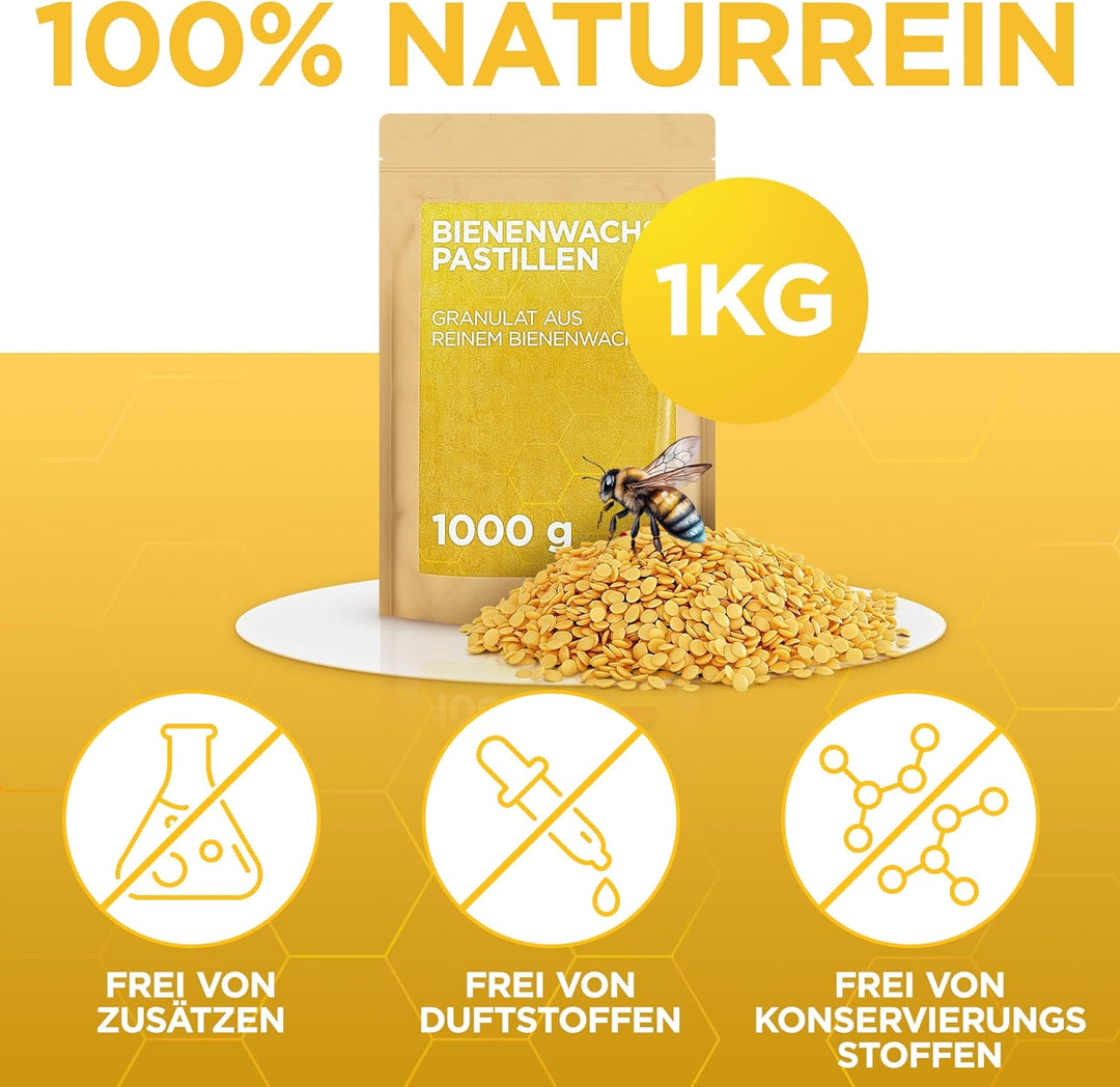 molinoRC 1kg Bienenwachs Pastillen [100% natürlich rein ohne Zusatz Anderer Wachse] - Premium Qualit