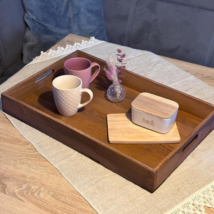 Serviertablett aus Holz 60x40x8cm Holztablett Frühstückstablett Dekotablett Tragetablett Präsentiert