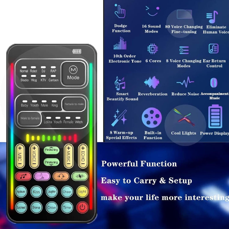 Tragbarer Sprachwechsler, Tragbarer Bluetooth-Sprachverzerrer mit 8 Soundeffekten, LED-Leuchten, Spr
