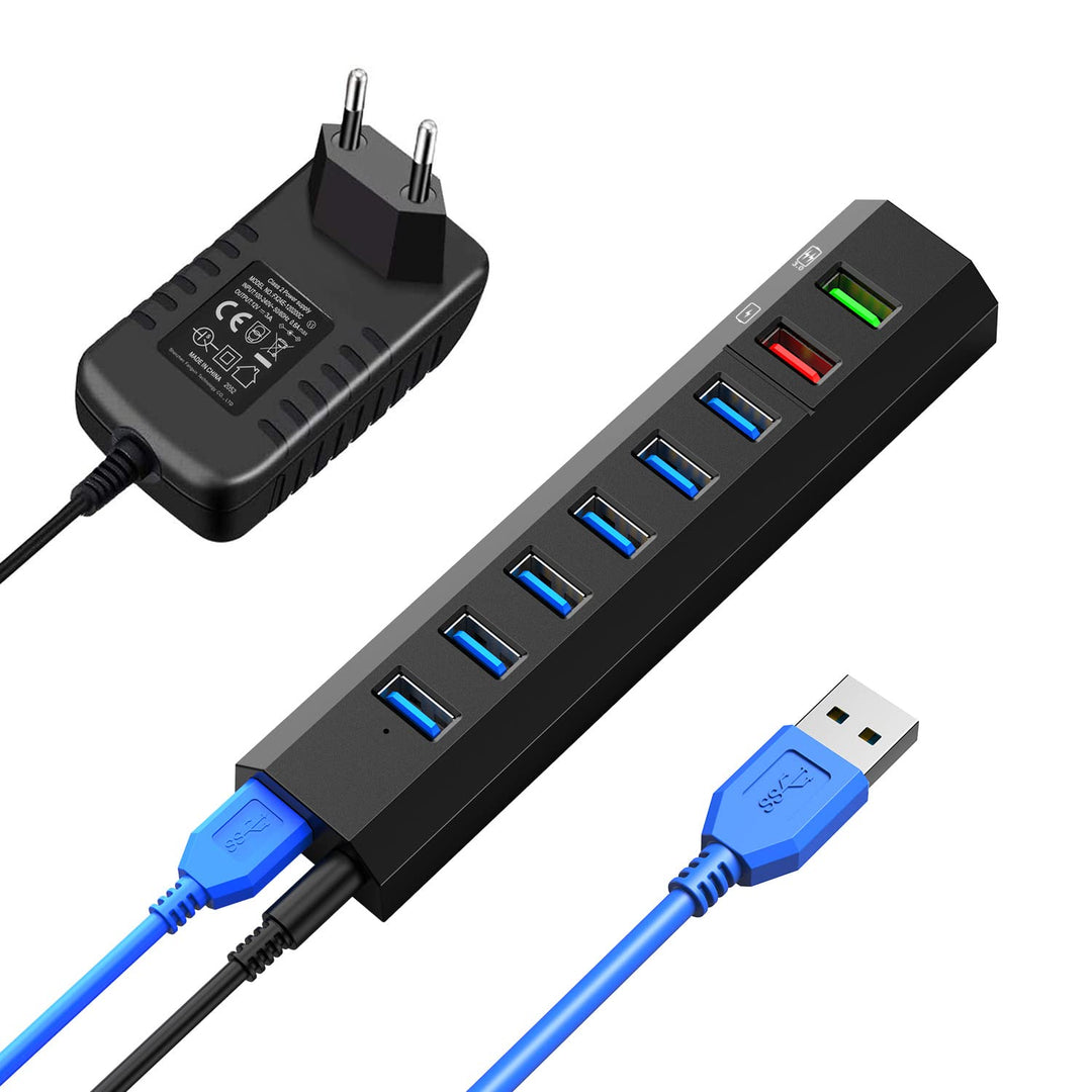 USB Hub 3.0 mit Netzteil, 8 Ports Vansuny USB Hub Aktiv 3.0 mit netzteil 36W, Ultraschnelle Übertrag