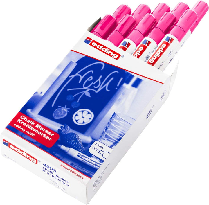 edding 4095 Kreidemarker - neon-pink - 10 Kreidestifte - Rundspitze 2-3 mm - Kreidestift für Tafel a