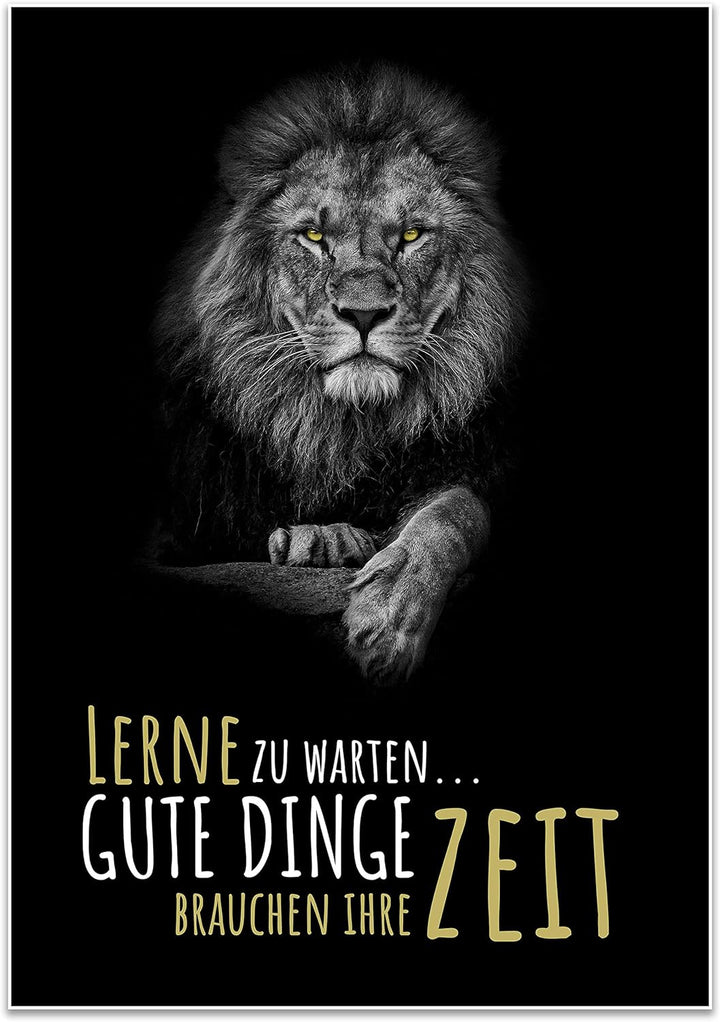 wandmotiv24 Poster als Wanddeko, Grösse 100x70cm, Gute Dinge brauchen Zeit, Löwe, Moderne Wanddeko,