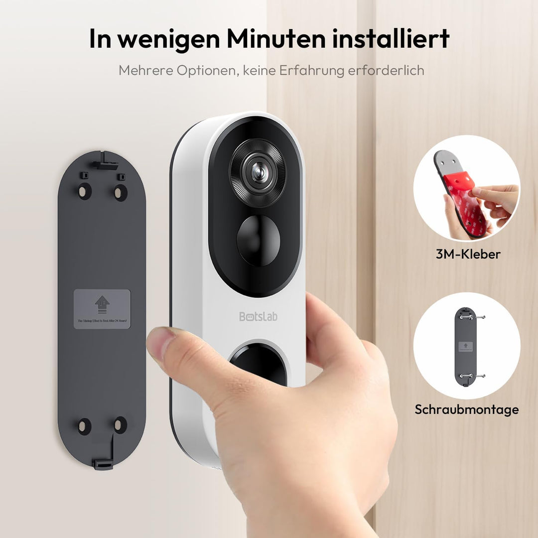 BOTSLAB Türklingel mit Kamera 2K Video Türklingel Akku, Kabellose Videotürklingel mit Kopf-bis-Fuss-