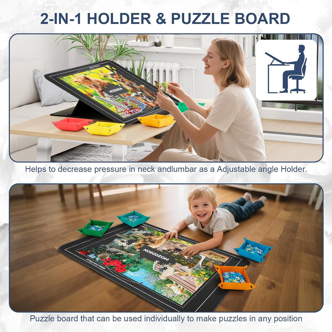 MOZOOSON Puzzlebrett mit Winkelverstellbarem Ständer, Leichtes Tragbares Puzzlematte Plateau, Filz P