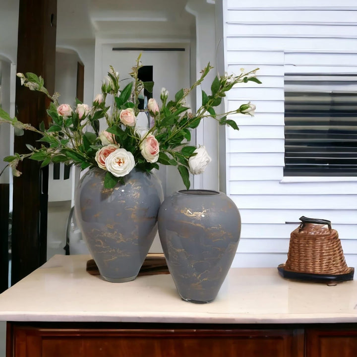 Terroso – Vase – Mundgeblasenes graues Glas – Luxuriöses Erscheinungsbild, Stilvoll &amp; Elegant - 33 c