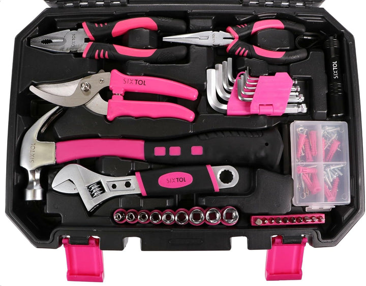 SIXTOL Home PINK 128 Werkzeugset im Koffer | Für den Heimgebrauch | Werkzeug-Koffer | Schrauber-Bits