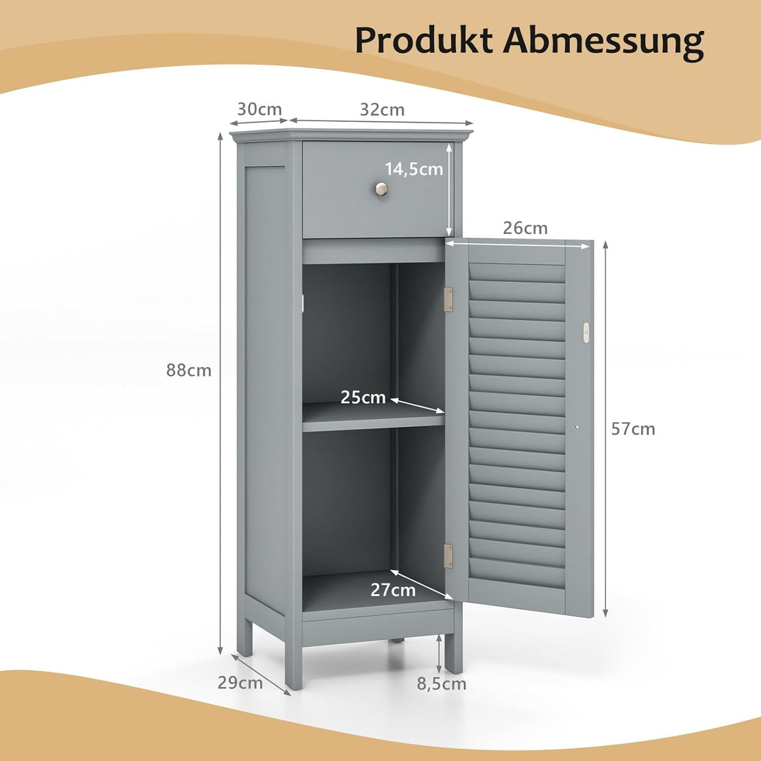 GOPLUS Badzimmerschrank mit Schublade, Badschrank schmal mit Lamellentür &amp; verstellbarem Regal, Aufb