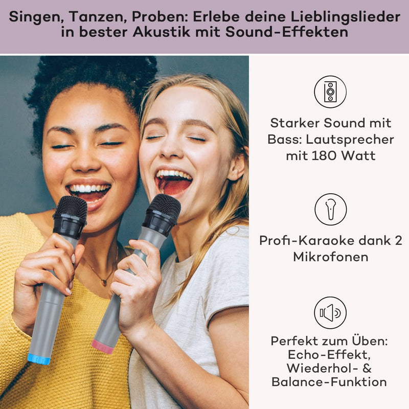 auna Karaboom 100 Sing - Karaoke Anlage, Standlautsprecher, Turmlautsprecher, Karaoke Maschine 120 W