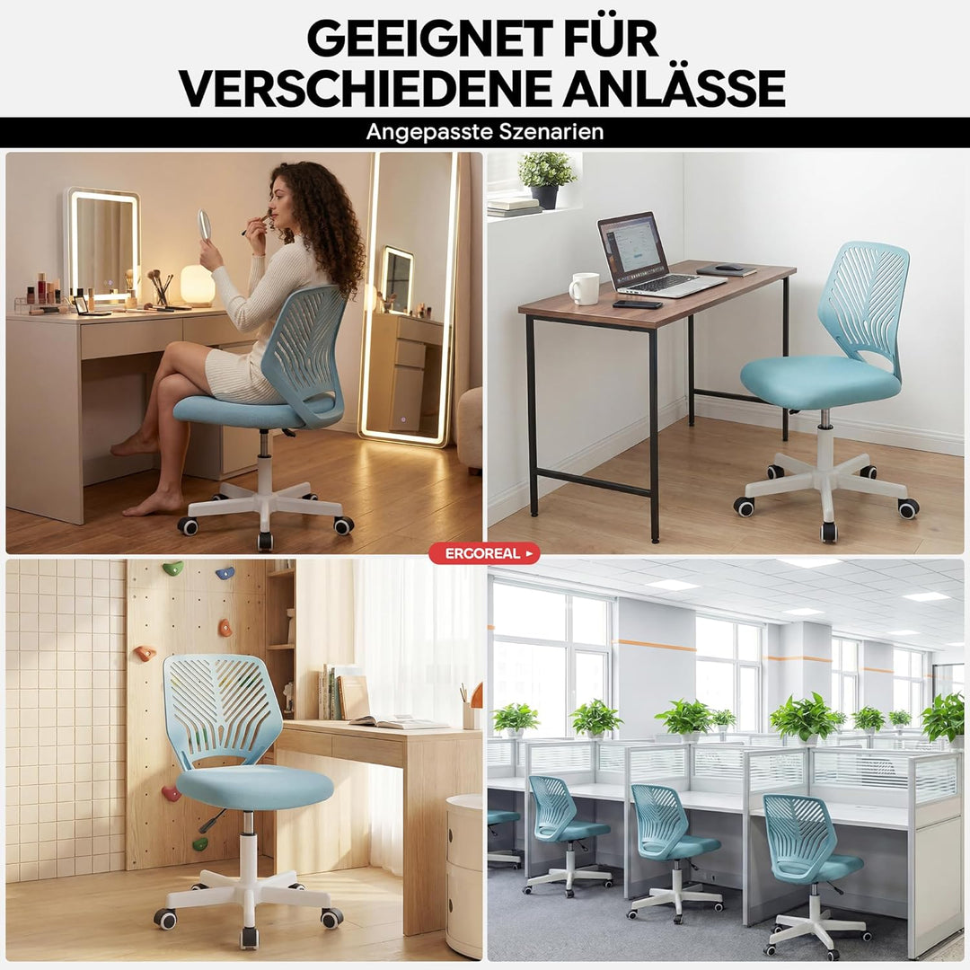 25W01 Ergonomischer Bürostuhl ohne Armlehne, Bürostuhl mit Rollen & Höhenverstellung, Bürostuhl Cozy