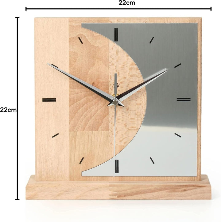 Kreative Feder Standuhr „Silvermoon“ aus Eichenholzholz – analoge Tischuhr ohne Tickgeräusche (leise