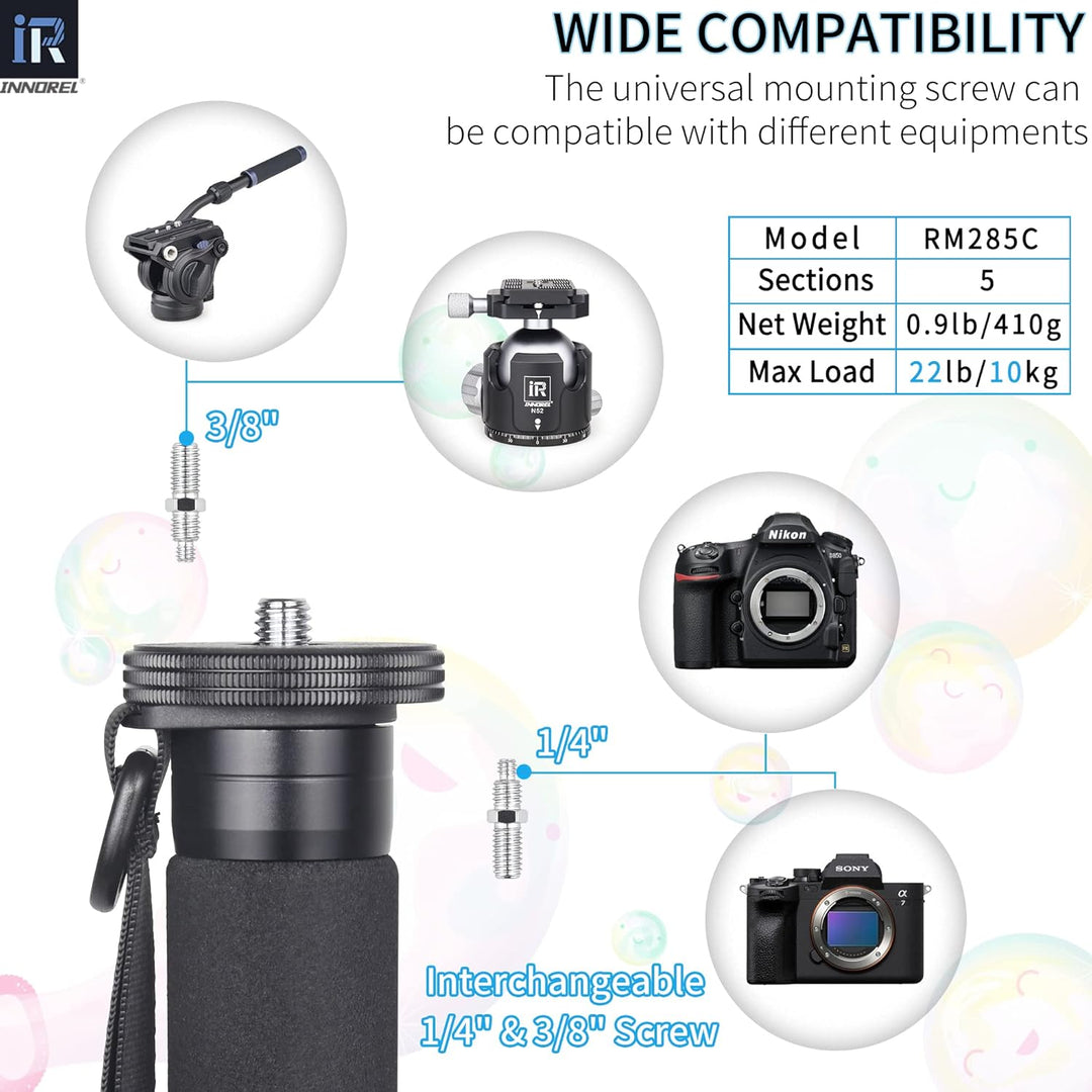 Kohlefaser-Kamera-Einbeinstativ INNOREL RM285C Professionelles, tragbares, leichtes Reise-Einbeinsta