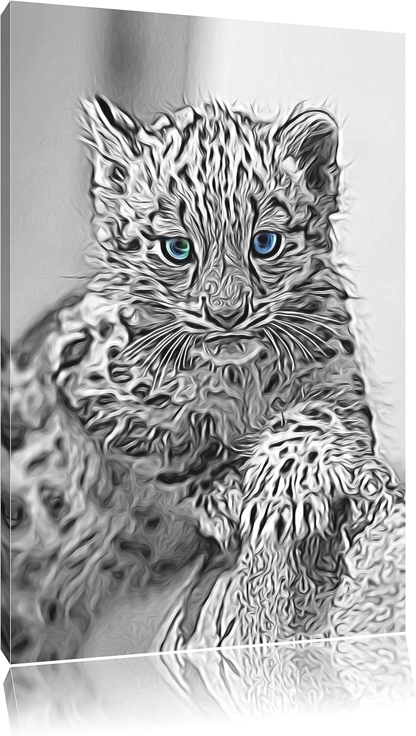 niedliches Leopardenjunges beim Klettern schwarz/weiss Deluxe Format: 100x70 cm auf Leinwand, XXL ri