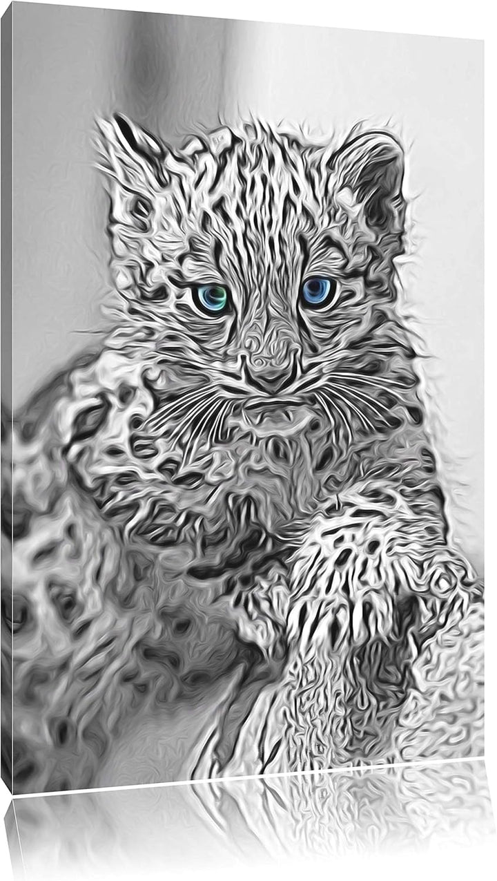 niedliches Leopardenjunges beim Klettern schwarz/weiss Deluxe Format: 100x70 cm auf Leinwand, XXL ri
