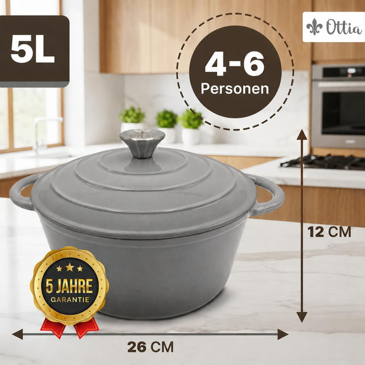 Ottia Gusseisen Topf [inkl. eBook] – Emaille Topf 26cm - Dutch Oven, Brotbackform, Brotbacktopf, Sch