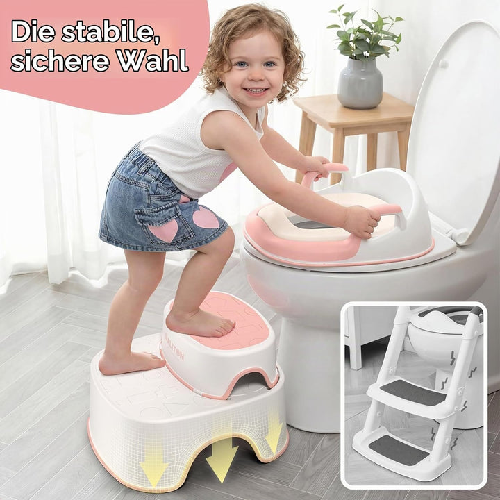 Maliton Toilettensitz Kinder mit 2-stufiger Tritthocker für Kinder 1-8 Jahren, Kindertoilettenkorb m