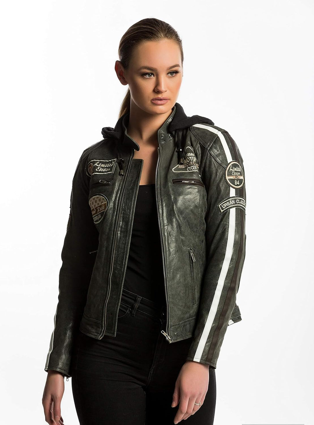 Urban Leather 58 LADIES Motorradjacke mit Schutzpolsterung, Breaker, XL, Dunkelgrau