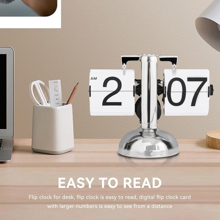 Flip-Uhr Retro, Schreibtischuhr Vintage-Design, Digitale Batteriebetriebene Flip-Down-Uhr mit Zahnra